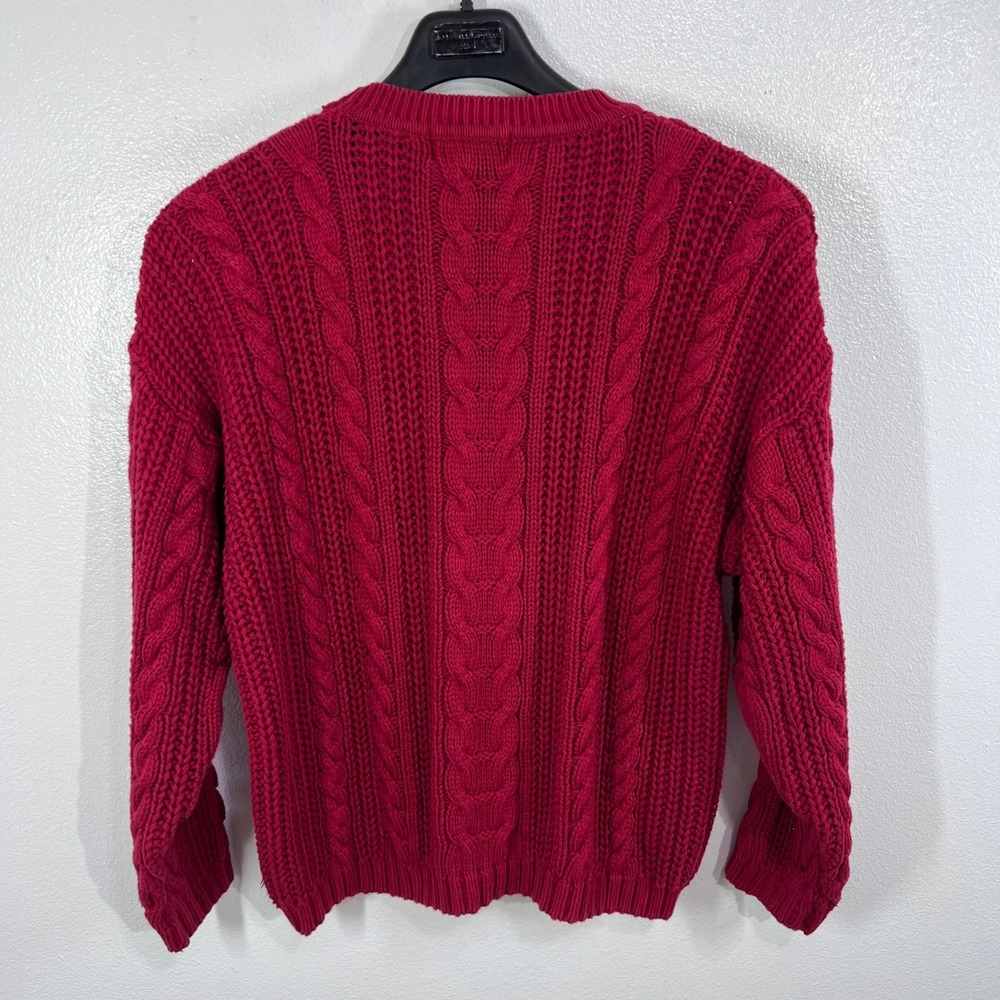 Eddie Bauer Red‎ Cable Knit Sweater Mens L Vintage Hong Kong 100% Cotton Chunky - Picture 3 of 7